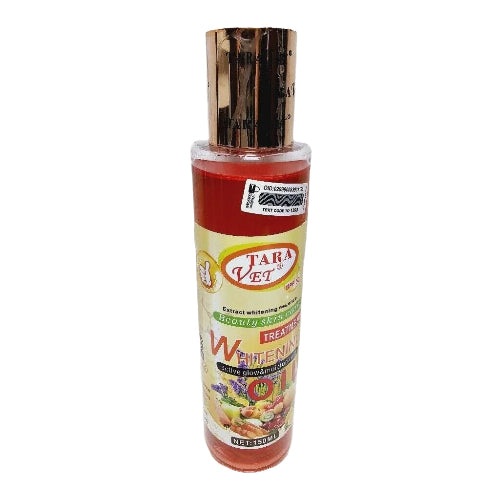 Bottle of Tara Vet Whitening Oil on a white background