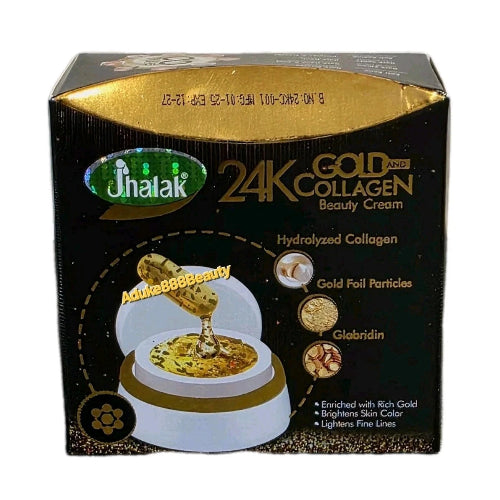 Jhalak 24K Gold Collagen Beauty Cream packaging with gold and black design.